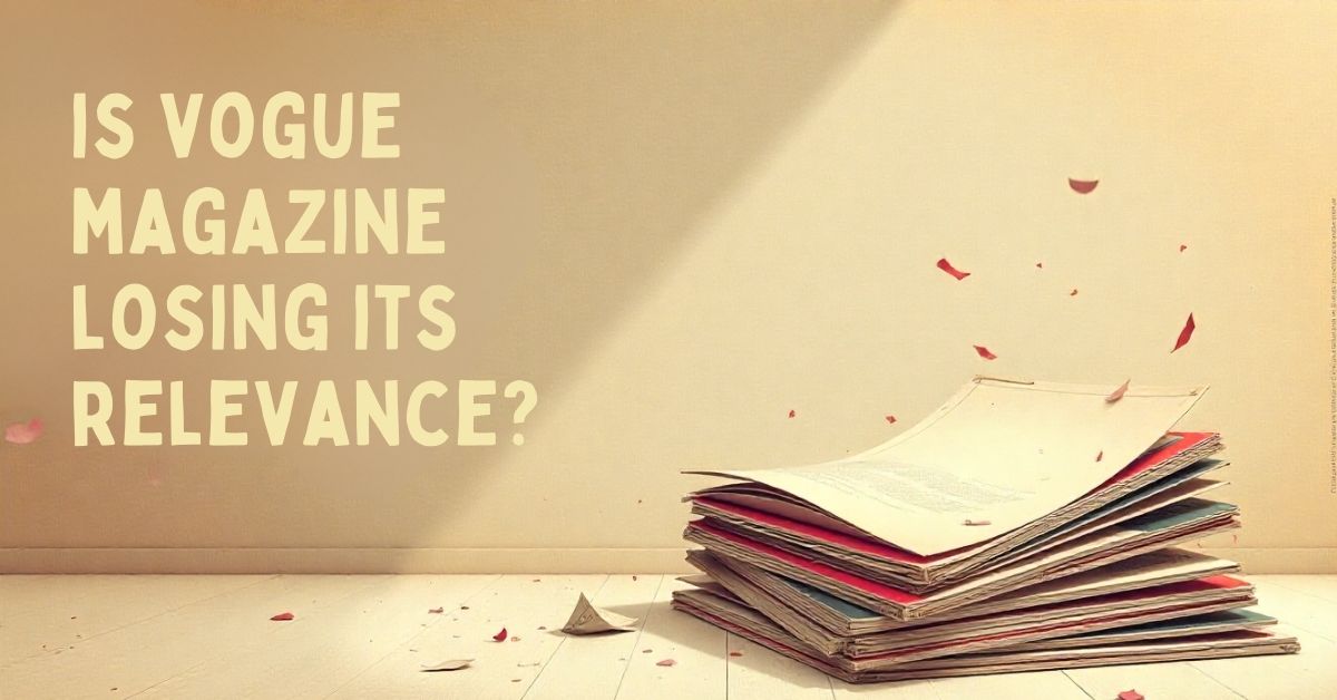 A stylized magazine-cover layout featuring the word “Vogue”, overlaid by a cracked or fading effect — emphasizing the idea that Vogue magazine is losing its relevance and questioning Vogue magazine relevance.