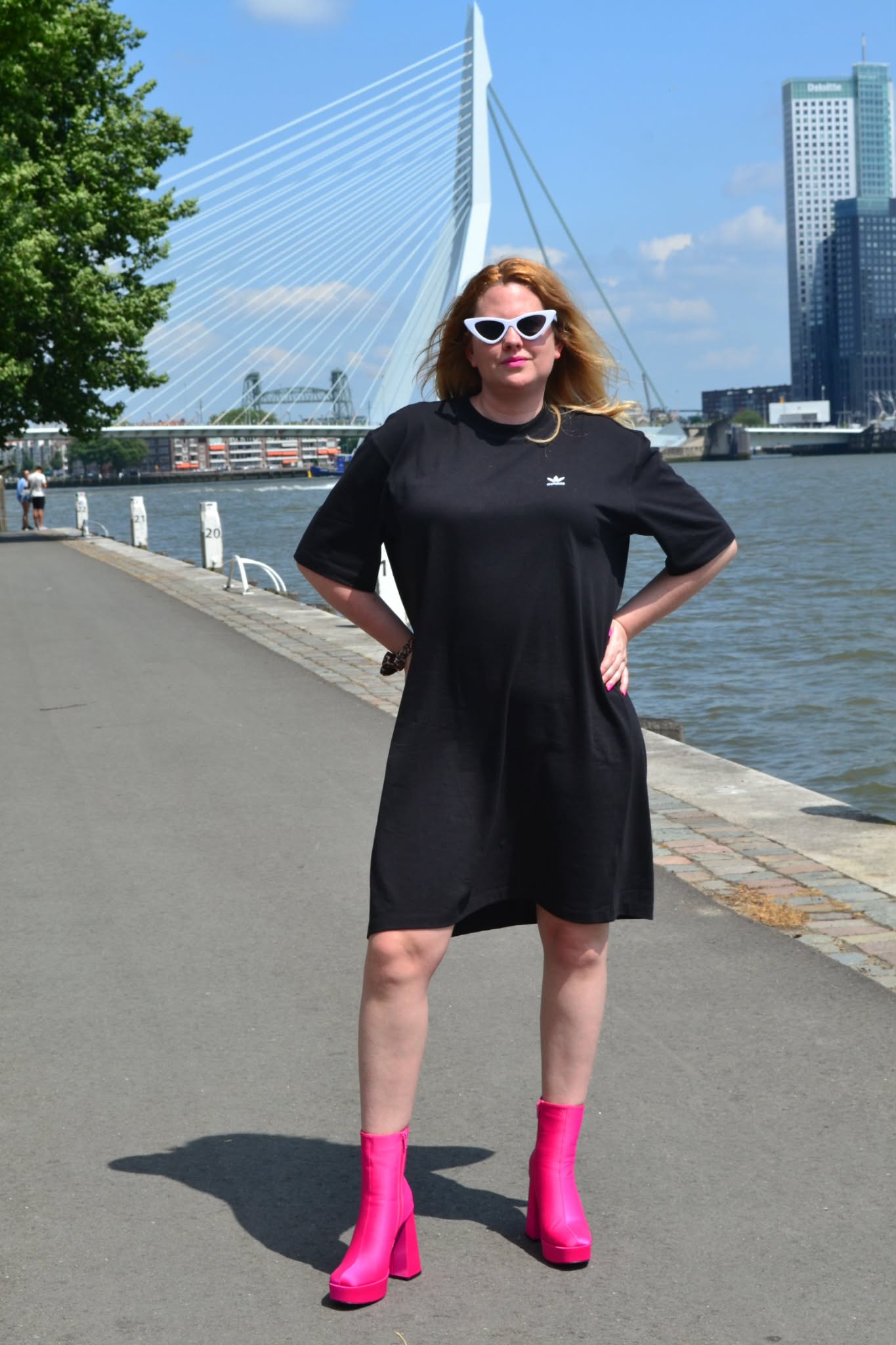 Adidas Oversized Tee Meets Pink Platform Heels